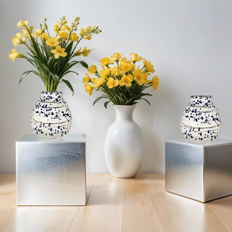 Blue Spot Ceramic Vase with Marine Splatter Design for Modern Decor