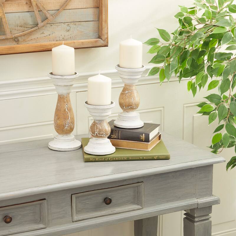 Beige Wood Farmhouse Candle Holder (Set of 3) - S/3 6", 8", 10"H