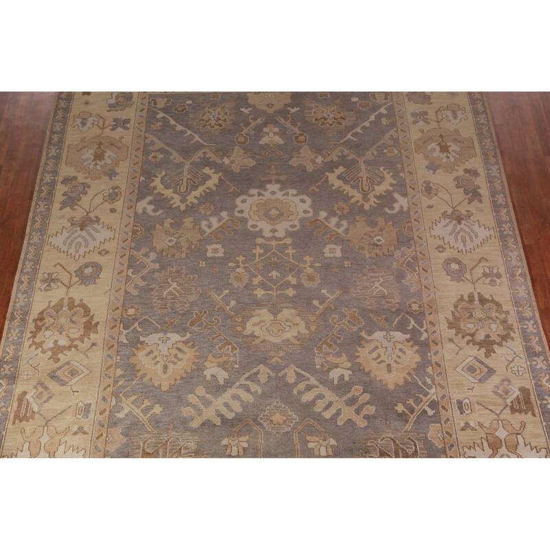 Oushak Indian Large Rug Handmade Oriental Grey Wool Carpet - 9'8" x 13'7"