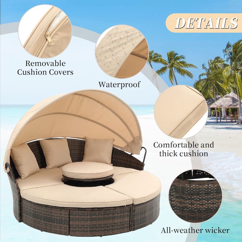 Outdoor Round Daybed with Retractable Canopy