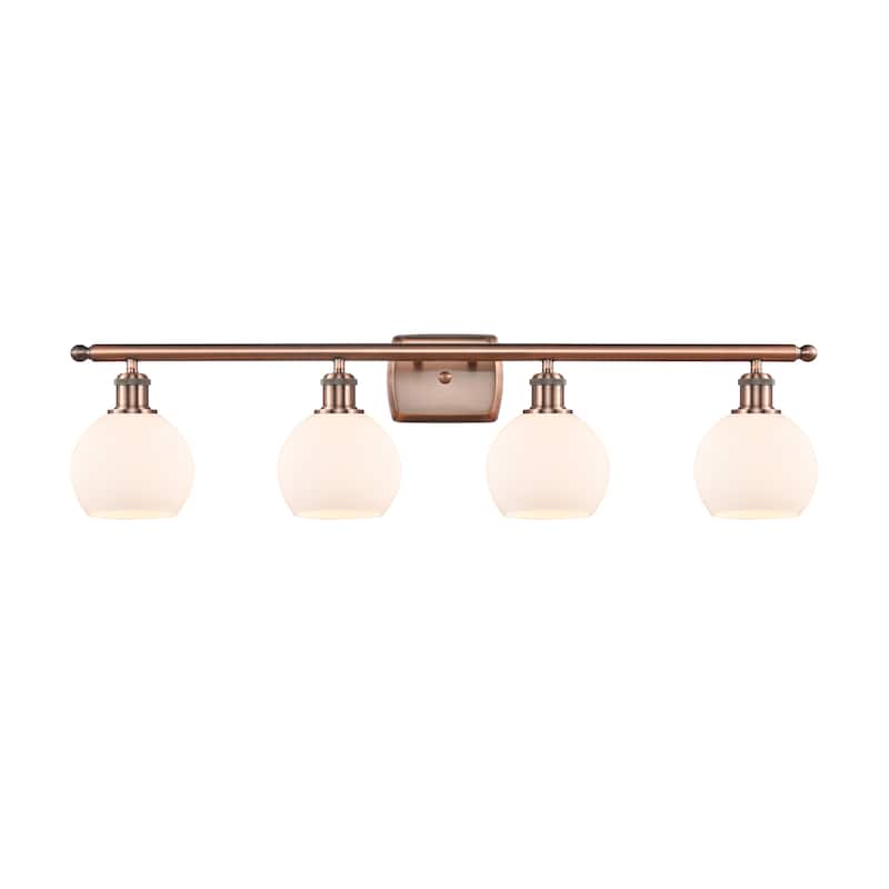 Innovations Lighting Athens - 4 Light 36" Bath Vanity Light - 6" Shade - Antique Copper Finish/Matte White
