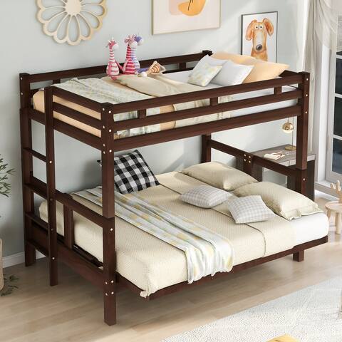 Twin over Full Bunk Bed with Convertible Folding Down Bed Espresso