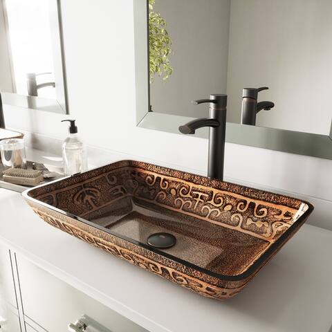 VIGO Glass Rectangular Vessel Bathroom Sink