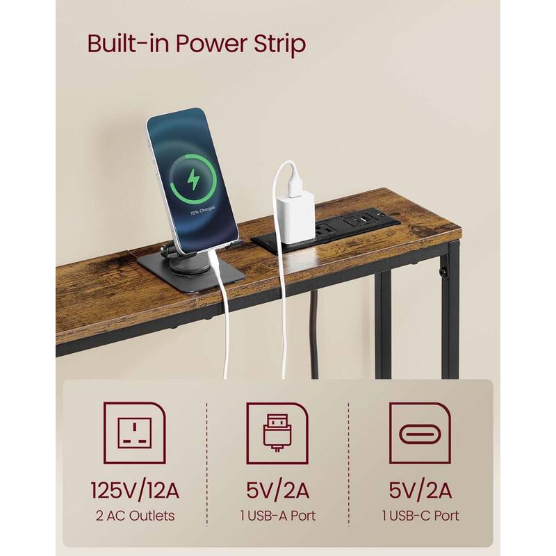 Set of 2 Narrow Sofa Console Table with USB Ports and Outlets for Hallway or Entryway - 5.9"W x 39.4"L x 31.5"H