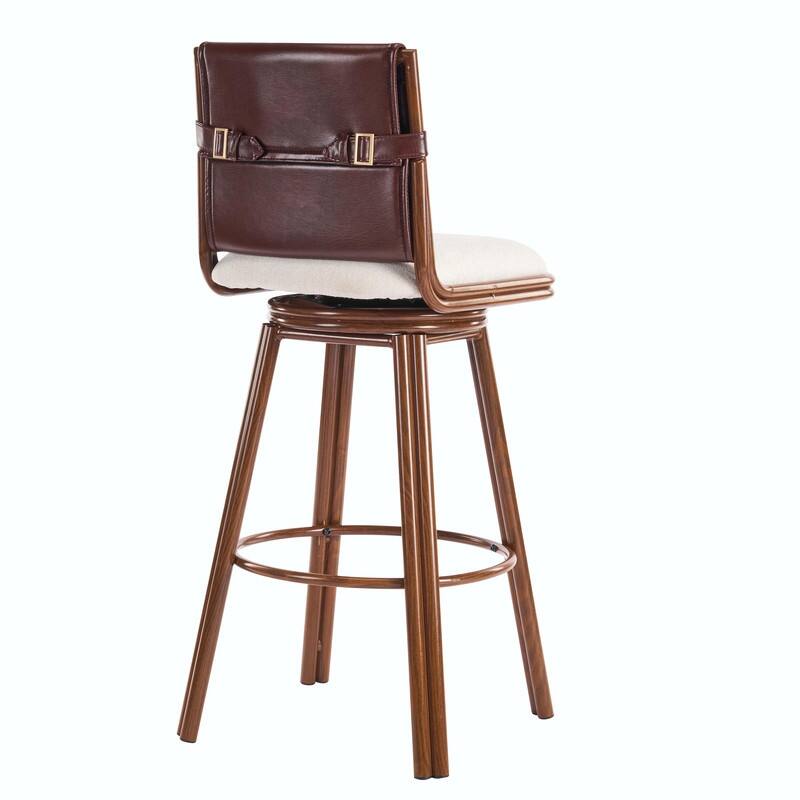 Sibyl Upholstered Swivel Bar Stool Set of 2, Walnut Metal Frame, Beige