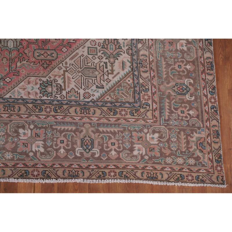 Hand Knotted Oriental 100% Wool Carpet Traditional Medallion Pink Tabriz Area Rug - 12' 9'' X 9' 2''