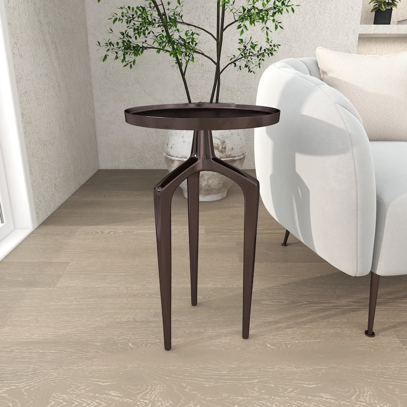 Aluminum Metal Tray Inspired Top Accent Table with 3 Tripod Legs - Gold, Silver or Black - Roche River Decor