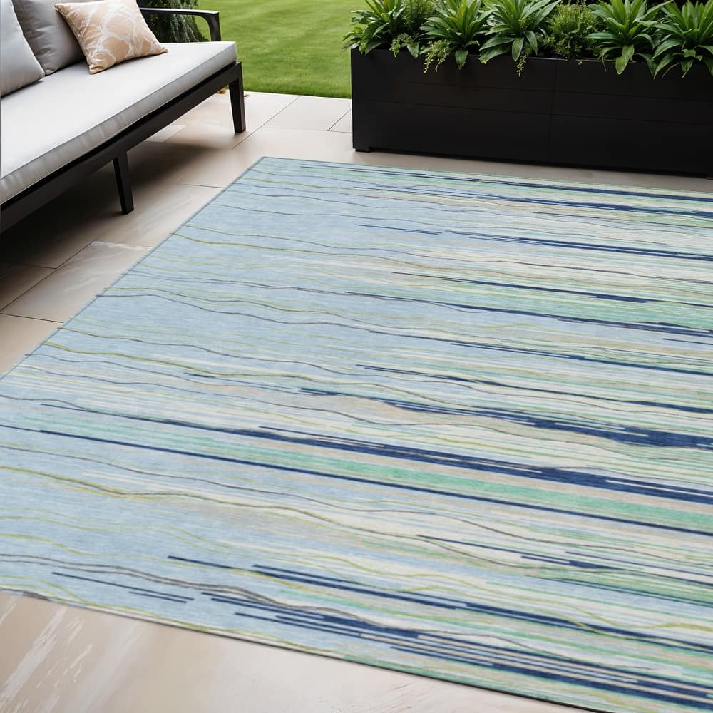 HomeRoots Striped Transitional Rectangle Outdoor Rug