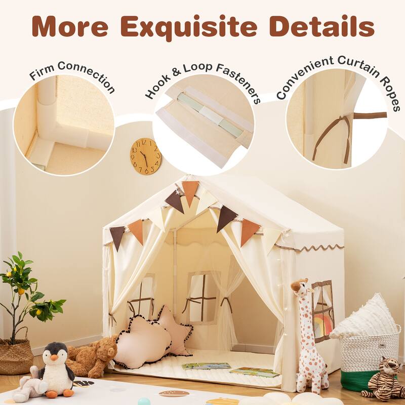 Gymax 3-4 Kids Large Play Tent House w/ 2 Opening Doors Star Lights &