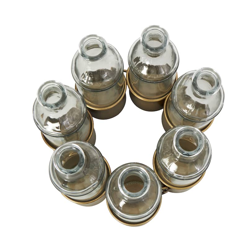 Gold Metal Adjustable Bottle Decorative Vase with Clear Glass Bottles
