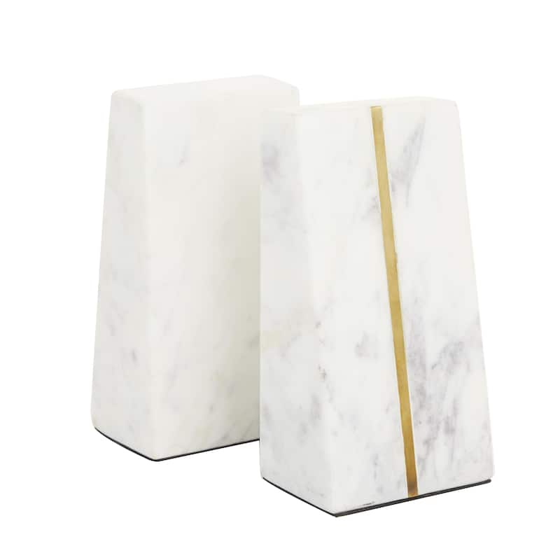 Marble Geometric Block 6 lbs Decorative Bookends with Gold Inlay - Set of 2 White or Black - CosmoLiving by Cosmopolitan