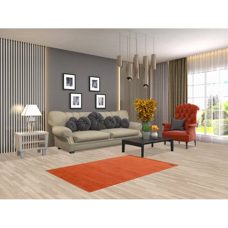 Orange Modern Gabbeh Oriental Foyer Rug Handmade Wool Carpet - 3'1" x 4'10"
