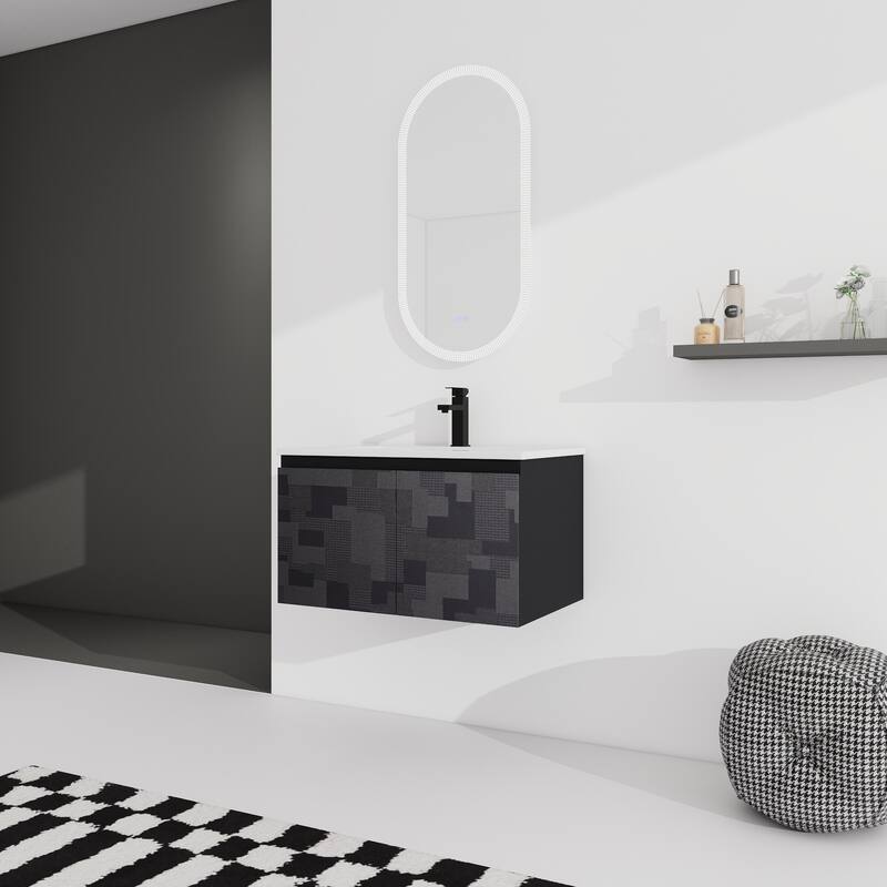 30" Floating Wall-Mounted Bathroom Vanity with Soft-Close Door Hinges, Ceramic Sink & Ample Storage