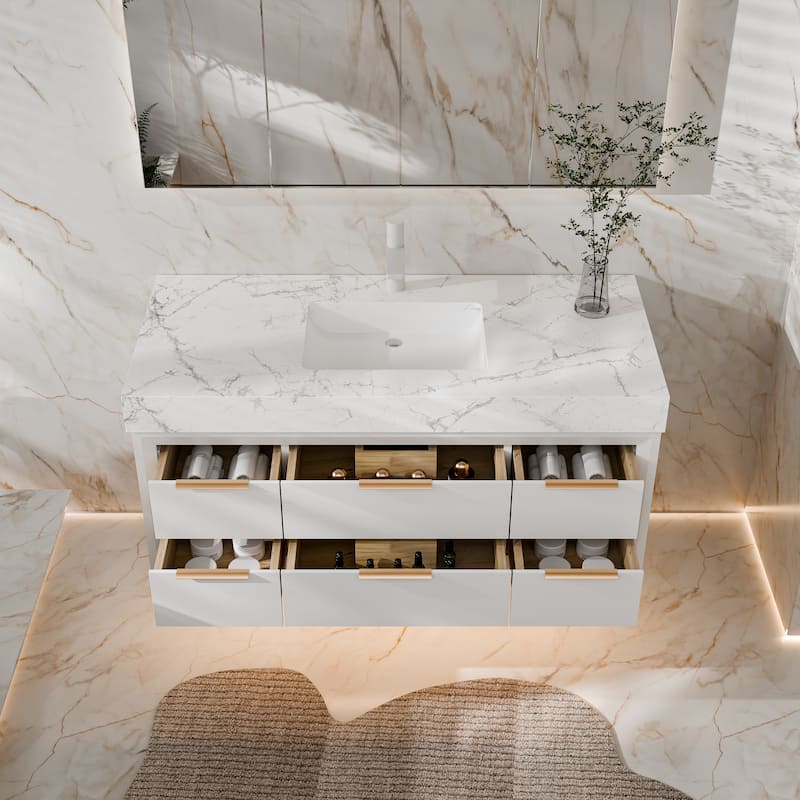 48" Wall-Mount Bathroom Vanity with LED Light. - 48 inch