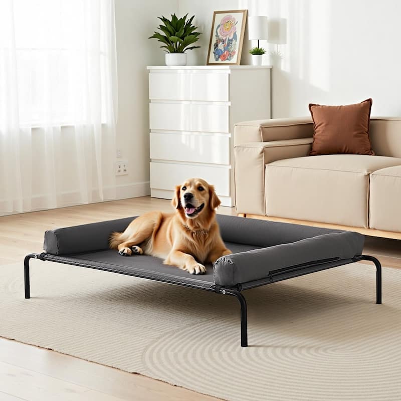 XL Elevated Dog Bed with Pillow Breathable Mesh Waterproof Steel Frame 110 lbs Capacity - 48 x 35 x 8 in