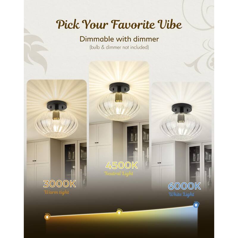 10.3" Dome Glass Flush Mount Modern Ceiling Light