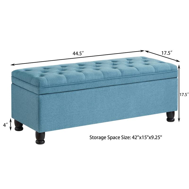 Bedroom End of Bed Bench with Spindle Wood Legs, Upholstered Decorative Stool Elegant Storage Bench with Flipping Lid