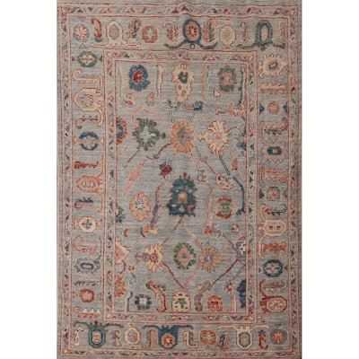 Hand Knotted Oriental 100% Wool Carpet Transitional All-Over Navy Blue & Blues Oushak Area Rug - 6' 7'' X 4' 6''