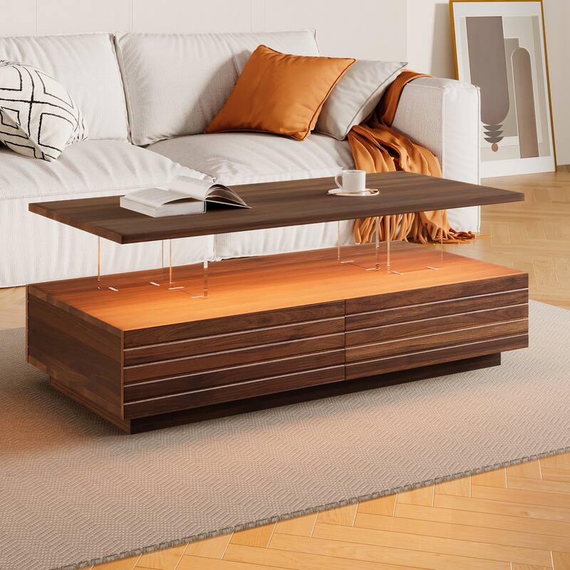 Modern White Rectangular LED Lights Coffee Table