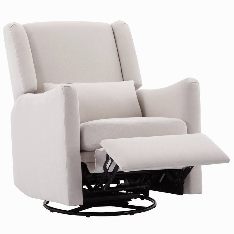 360 Swivel Rocker Recliner Chair, Wingback Accent Chair Nursery Chair with Adjustable Backrest & Footrest, Beige