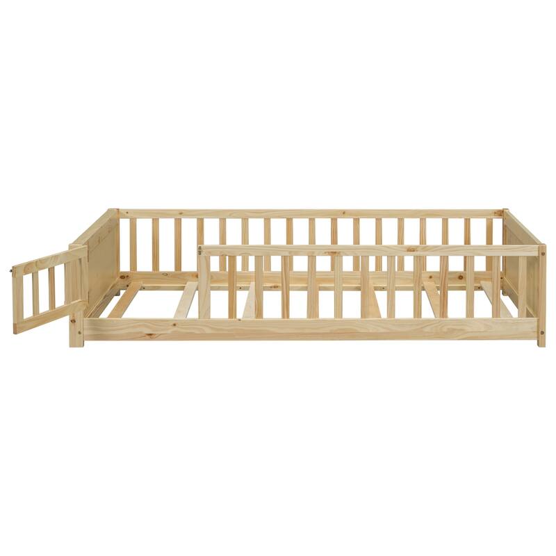 Twin size Floor Platform Bed with Built-in Book Storage Rack, Door