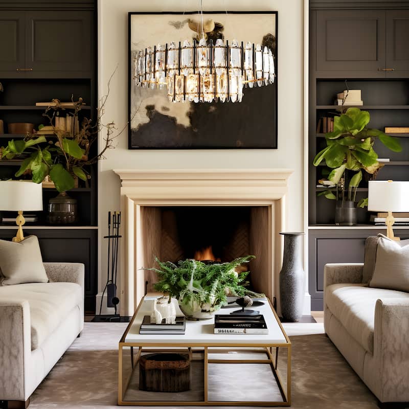 Modern Luxury 2-Tier Black Gold Crystal 10-Light Drum Chandelier for Dining Living Room - Dia. 32.3" x H 11.4"