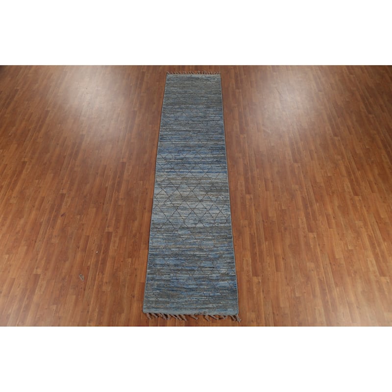 Trellis Moroccan Oriental Runner Rug Handmade Wool Carpet - 3'0"x 12'4"