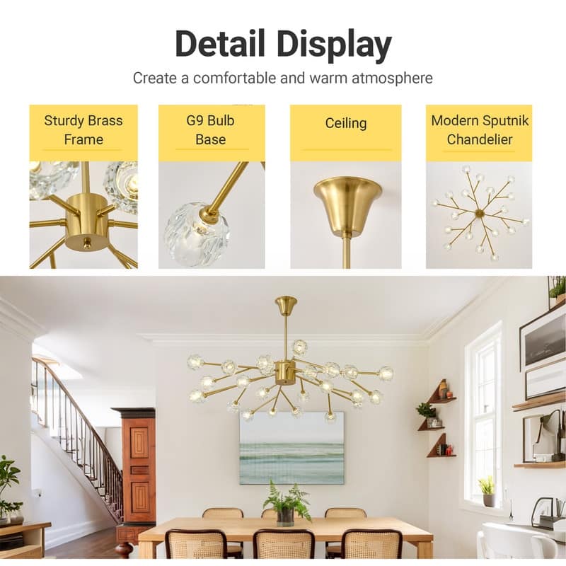Modern Sputnik Crystal Chandelier Gold Glam Pendant Light