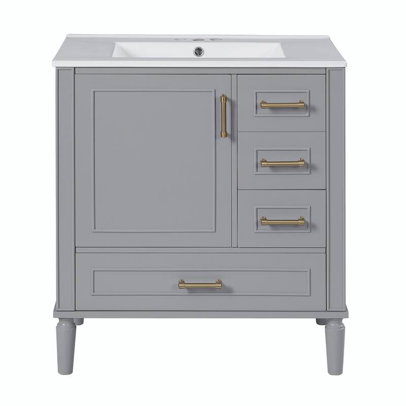 30" Bathroom Vanity with Ceramic Sink, Soft-Close Door, Built-in Shelf & Ample Storage
