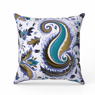 Lavish Paisley Faux Suede Reversible Throw Pillow Blue and Olive