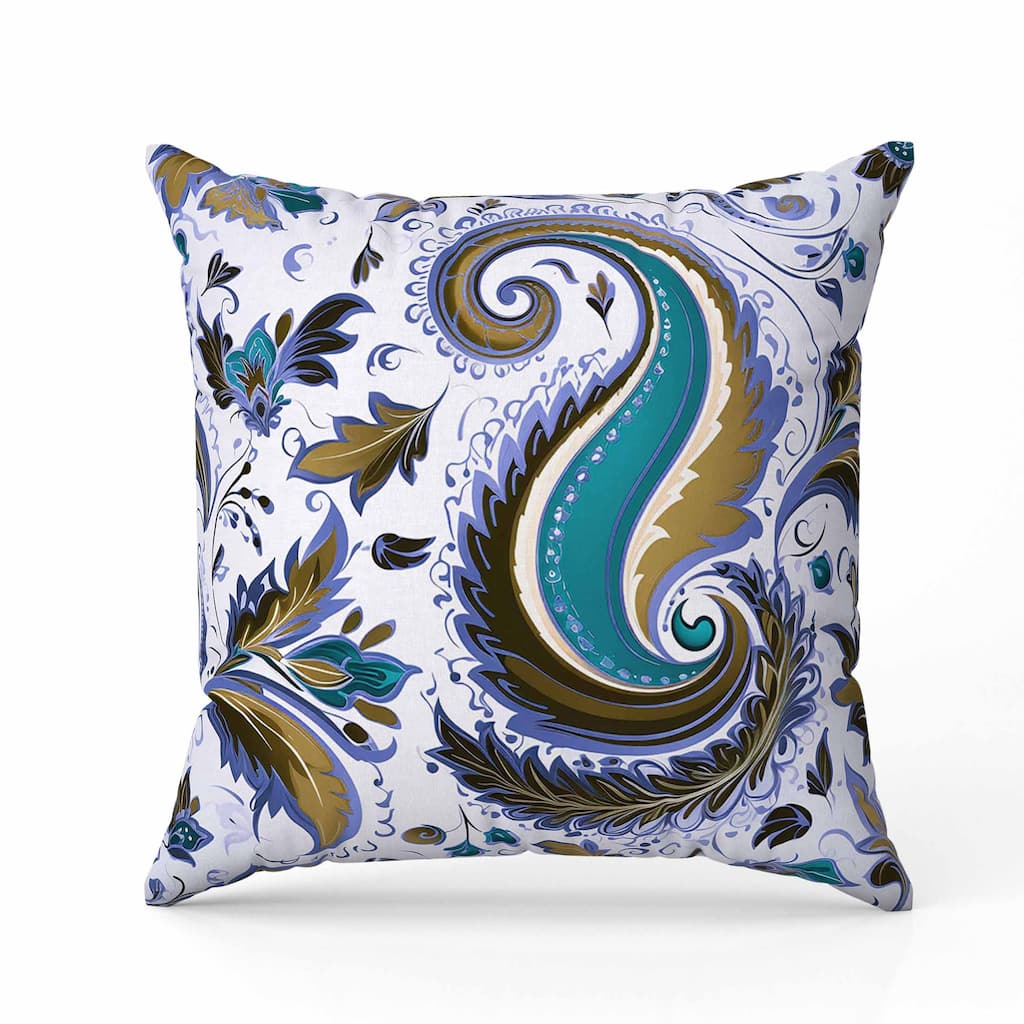 Lavish Paisley Faux Suede Reversible Throw Pillow Blue and Olive