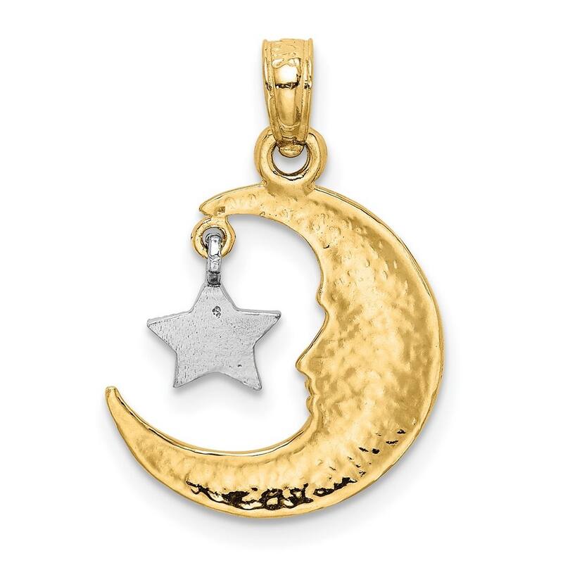 Curata 14k Two Tone Gold 18" Celestial Moon and Star Pendant Necklace - 22x14mm