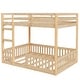 preview thumbnail 10 of 18, Stylish and Simple Full Size Wooden Bunk Bed, Solid Pine Full over Full Floor Bunk Bed Frame with Ladder and Guardrails