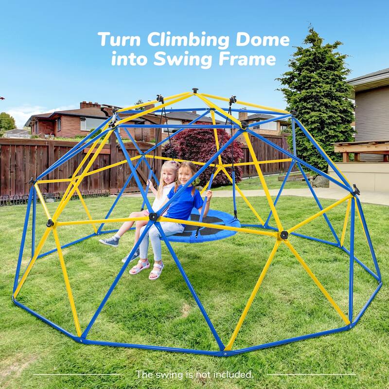 Hapfan Upgraded 10FT Climbing Dome with Canopy, Swing & Monkey Bars for Kids 3-12 (800LB)