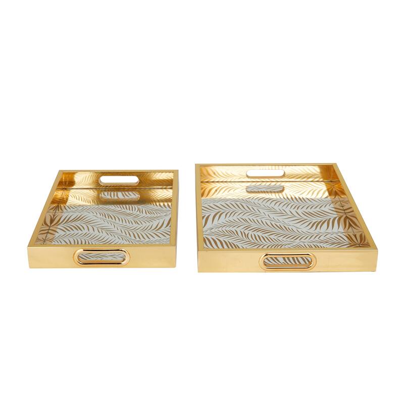Polished Gold Plastic Mirrored Geometric Tray (Set of 2)