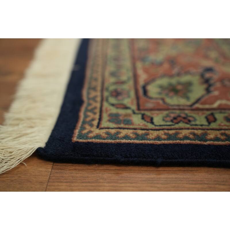 Hand Knotted Oriental 100% Wool Carpet Traditional All-Over Navy Blue & Blues Tabriz Area Rug - 8' 10'' X 5' 9''