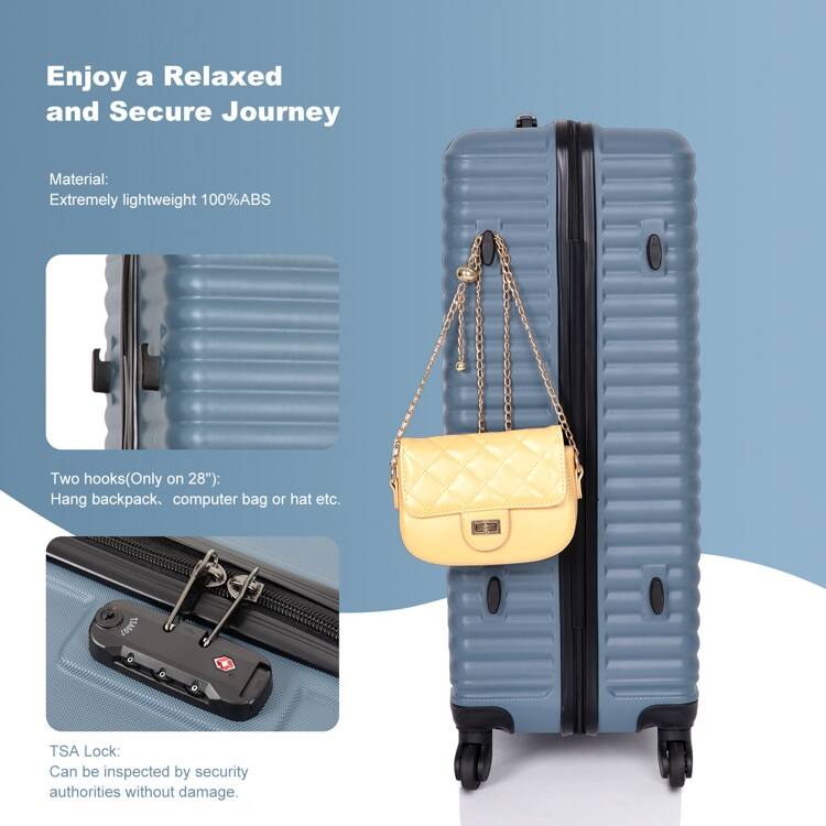 Durable 3-Piece ABS Luggage Set, Carry-On 20", Check-In 24" & 28" with Spinner Wheels
