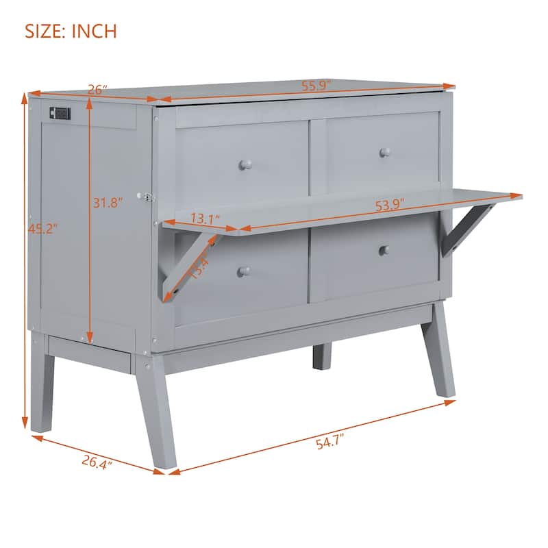 Full/Queen Murphy Bed with USB Charging and Sliding Shelves - Foldable Cabinet Bed
