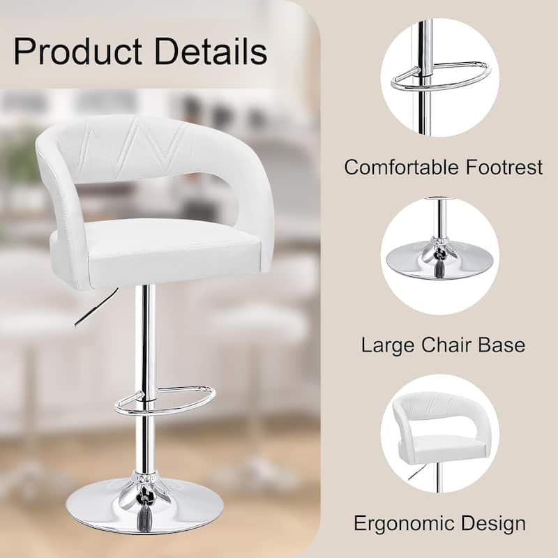 VECELO Set of 4 Swivel Bar Stools Rounded Mid-Back Barstools with Adjustable Height 360° Rotation 16" Base with Footrest