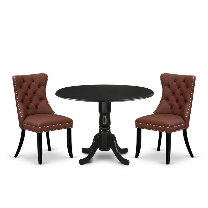 3-Piece Black Finish Solid Wood Top-Round Upholstered Dining Room Set -Seats 4