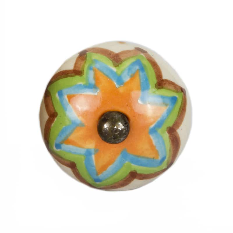 HomeRoots Set of Eight Blue And Orange Ceramic And Metal Drawer Pull Knobs - 1.5' X '1.5' X '1.5