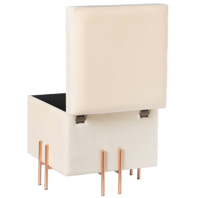 Square Velvet Storage Ottoman with Rose Gold Legs