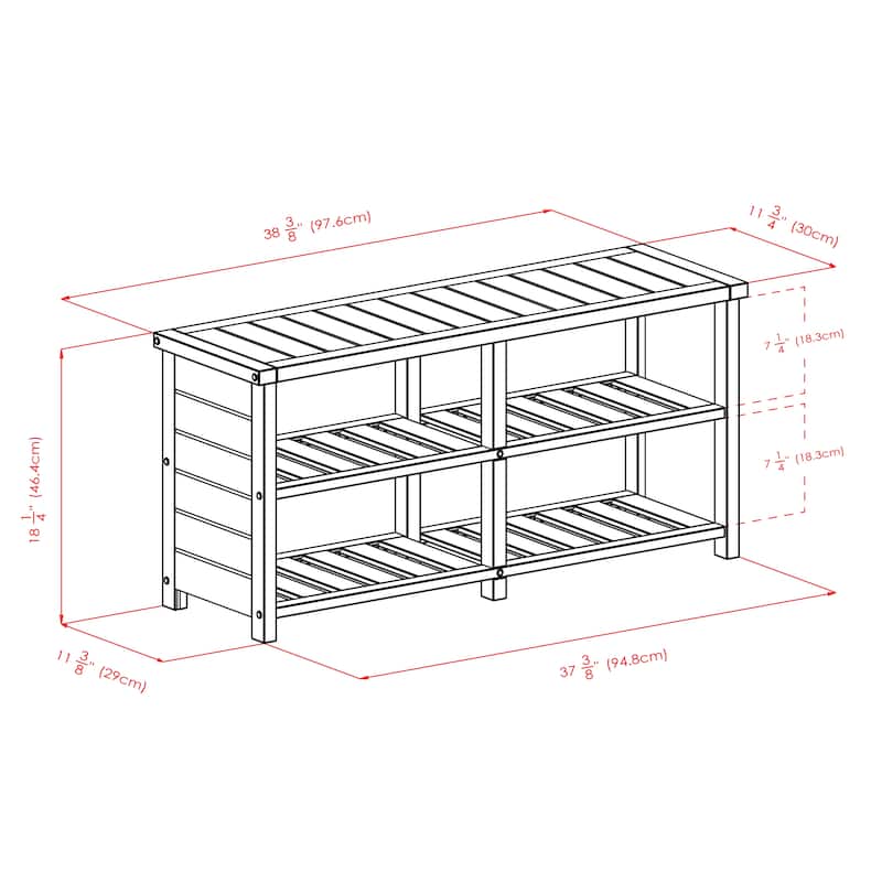 Keystone Bench, 2-Tier Shoe Storage, Teak - 38.43 x 11.81 x 18.27 inches