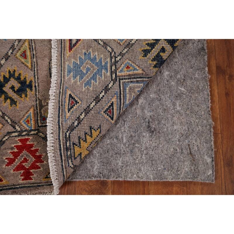 Geometric Brown Kazak Oriental Runner Rug Hand-Knotted Wool Carpet - 1'11" x 5'11"