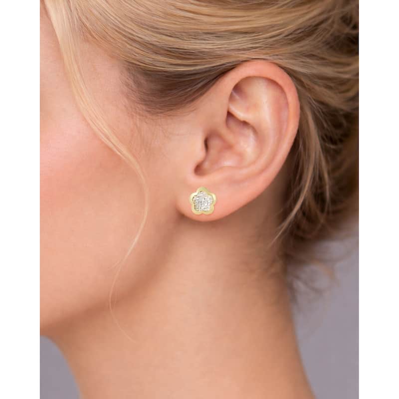 Clover 14K Two-Tone Gold Diamond-Cut Flower Stud Earrings