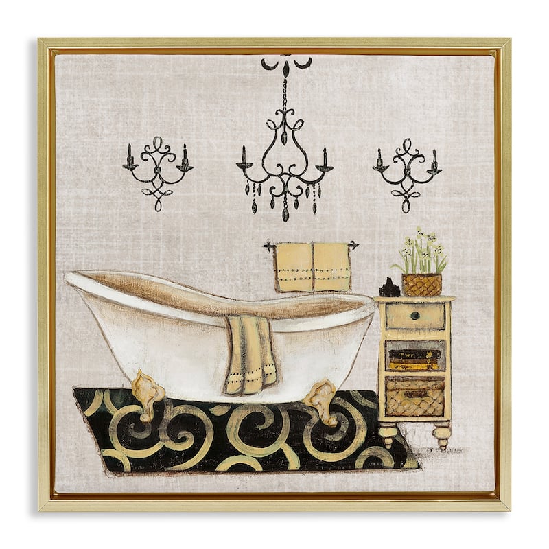 Stupell Vintage Luxurious Bathroom Tub Framed Floater Canvas Wall Art Design By Janet Tava - 18 x 18 - Gold