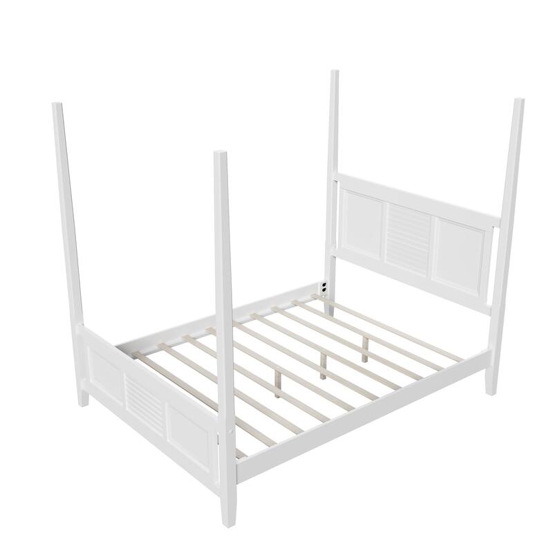 Wood Four Poster Bed Traditional Canopy Bed wHorizontal Grille Design