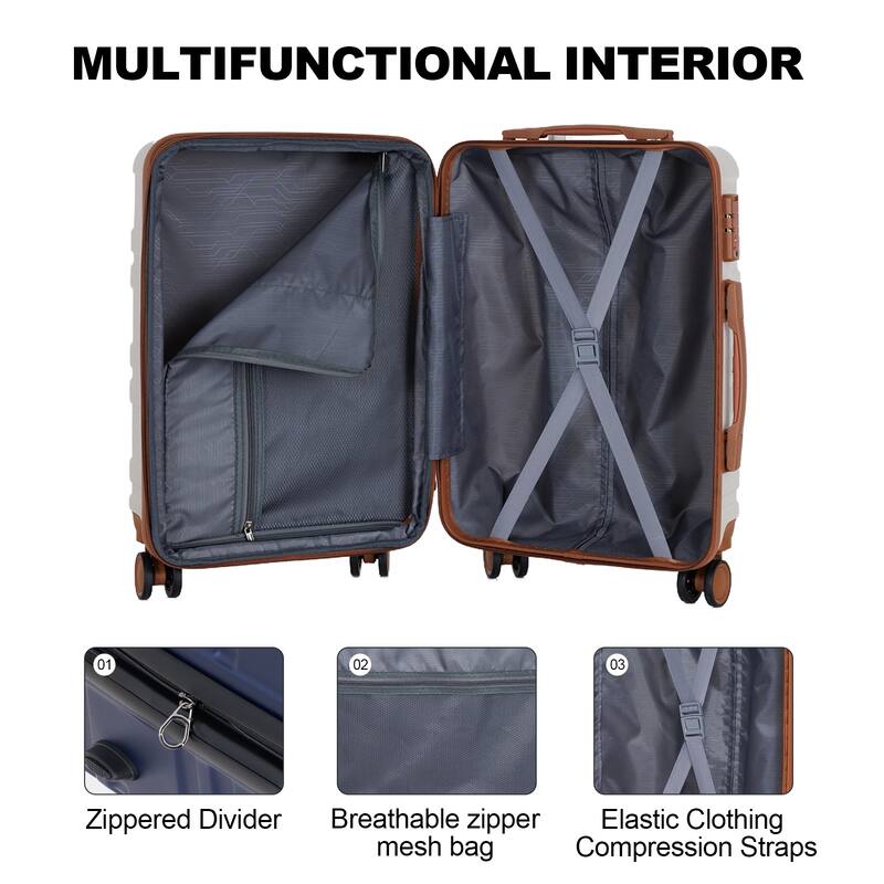luggage sets 3 piece,carry-on luggage with wheels,check in luggage,28/24/20 inch luggage,tsa approved lock,hardshell suitcase - Blue