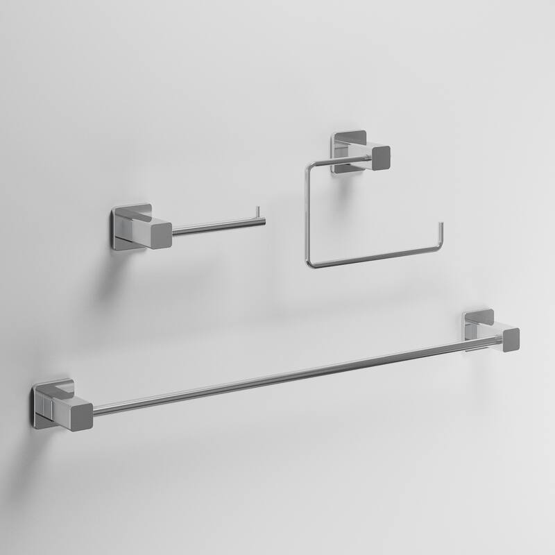 VIGO Meridian 3-Piece Bathroom Hardware Accessory Set with 24 in. Towel Bar, Toilet Paper Holder, Hand Towel Holder - Chrome