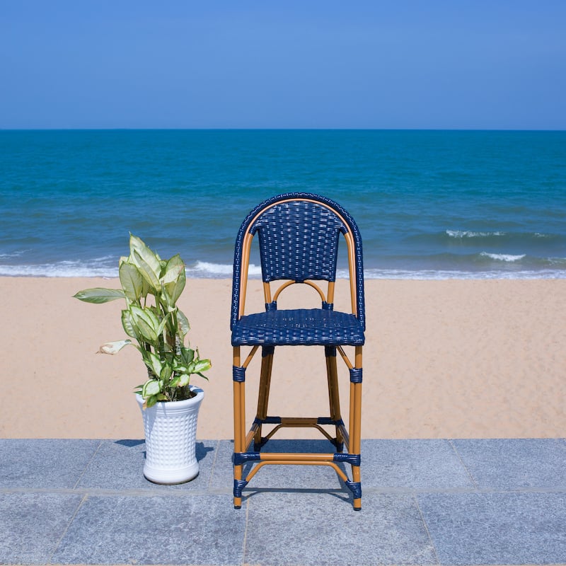 SAFAVIEH Leonica Outdoor Bistro 25-inch Seat Height Counter Stool (Fully Assembled) - 20"W x 21"D x 43"H